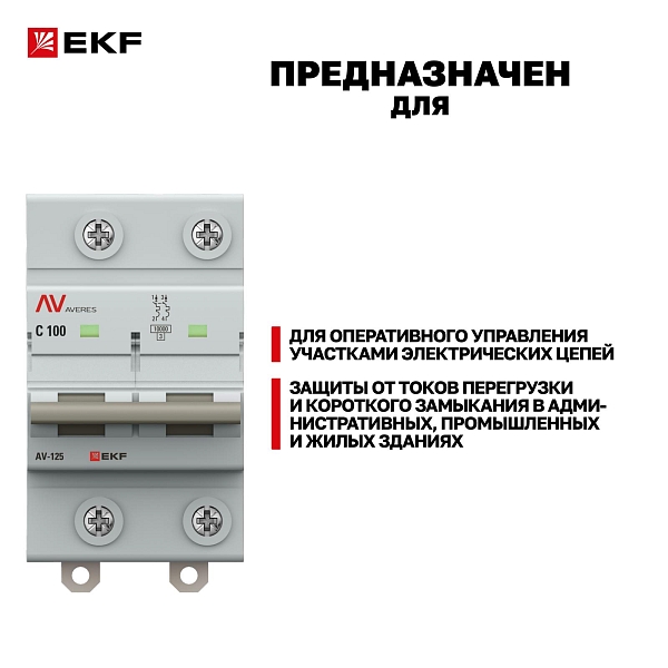 Выключатель автоматический AV-125 2P 100A (C) 10kA EKF AVERES