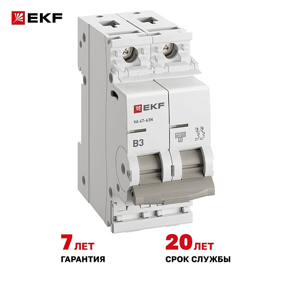 Автоматический выключатель ВА 47-63N 2P 3А (B) 6кА PROXIMA EKF