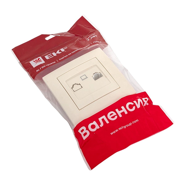 Валенсия розетка компьютерная RJ-45 1-местная кремовая EKF