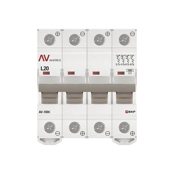 Выключатель автоматический AV-10 DC 4P 20A (L) 10kA EKF AVERES