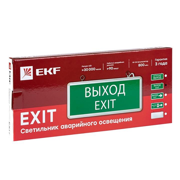 Светильник аварийно-эвакуационного освещения EXIT-102 односторонний LED EKF Basic