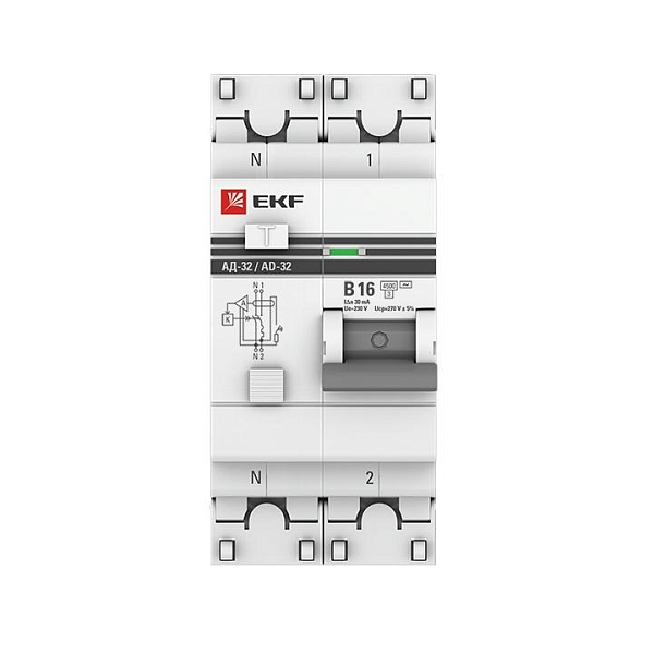 Автоматический выключатель дифференциального тока АД-32 1P+N 16А характеристика C 30мА тип АС электронный 4,5кА PROXIMA EKF