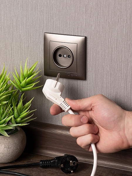 Валенсия лицевая панель розетки 1-местной б/з 10 А графит с защ. штор. EKF