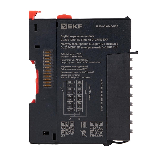 Модуль расширения дискретных сигналов GL200-DIO16D токоприемный D-CARD EKF