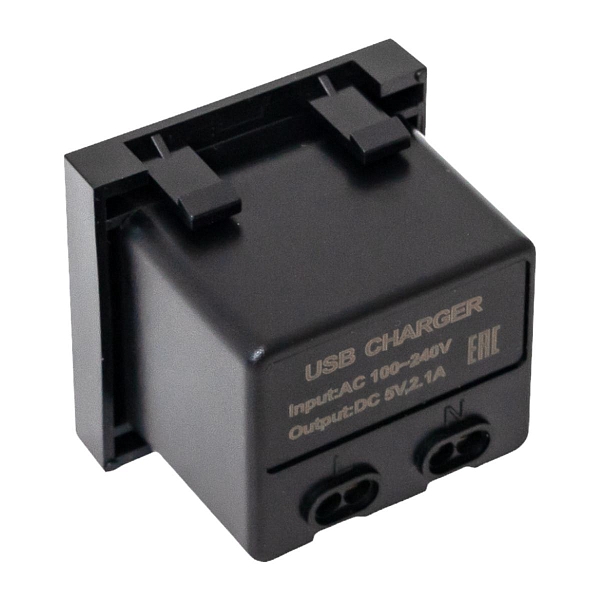 Розетка USB A+C, 2.1А, 2 гнезда, без индикатора, черная, матовая EKF