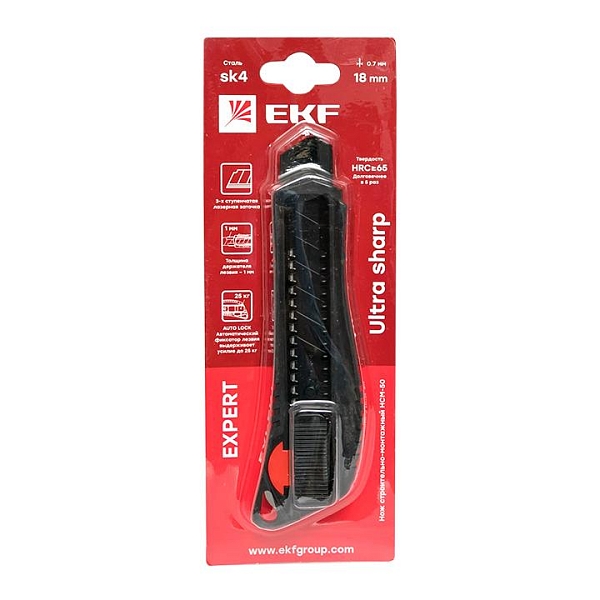 Нож строительно-монтажный 18 мм НСМ-50 (18мм)(SK4) Heavy Duty (до 25 кг) EKF Expert