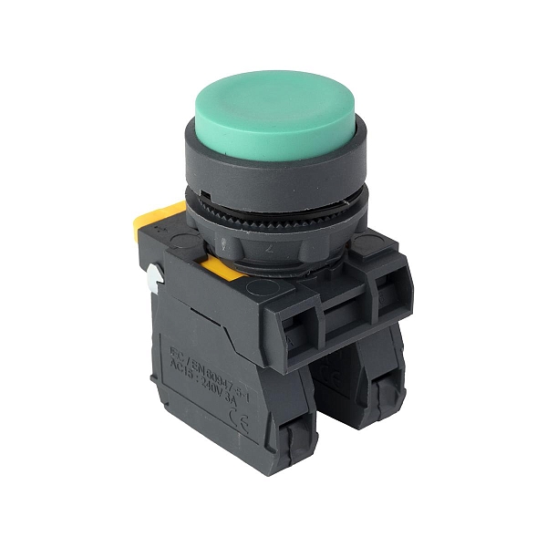 Кнопка выпирающая SB-25 без фиксации 1NO+1NС зеленая IP65 EKF