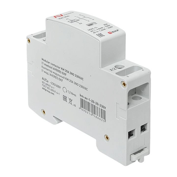 Контактор модульный КМ 20А 2NO 230В АС (1 мод.) AVERES EKF