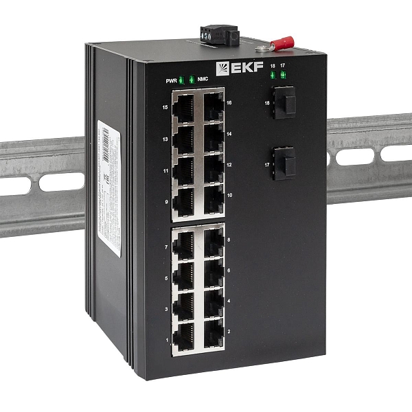 Промышленный неуправляемый коммутатор U-2GX/SFP-16GT, 2 порта 1000Base-X SFP, 16 портов 10/100/1000Base-T(X) RJ45, монтаж на динрейку TSX EKF
