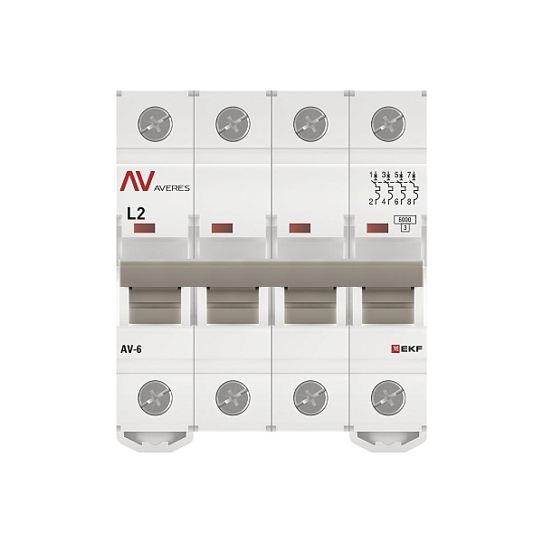 Выключатель автоматический AV-6 4P 2A (L) 6kA EKF AVERES