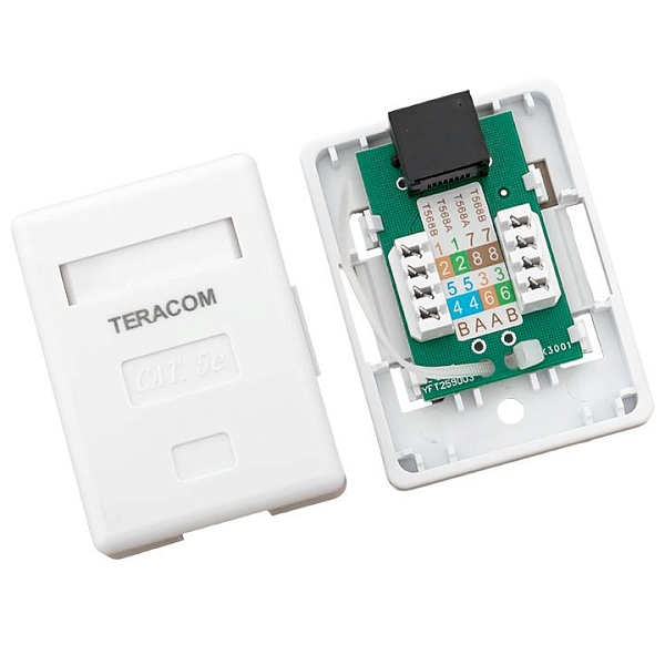 Розетка настенная TERACOM Cat.5E неэкранированная 1 порт RJ-45 Dual IDC белая