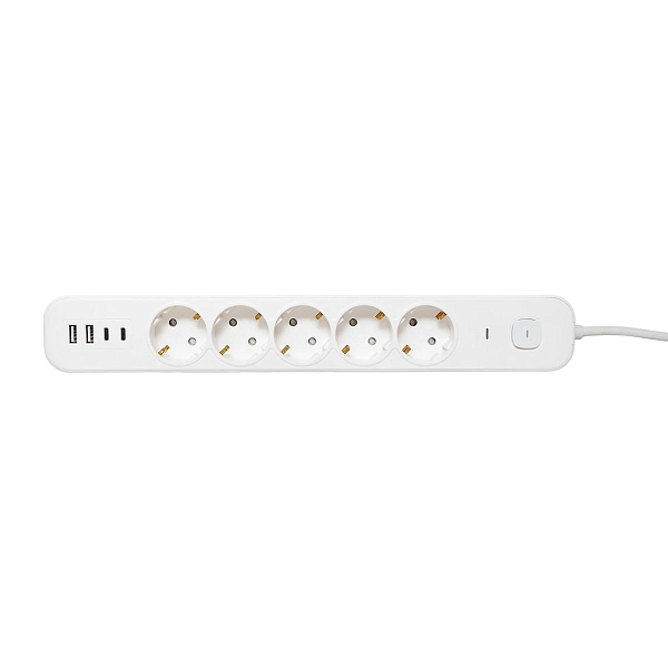 Удлинитель LUX 5 гнезд 2USB 2,4А+2type-C 3 метра 1,5мм2 EKF