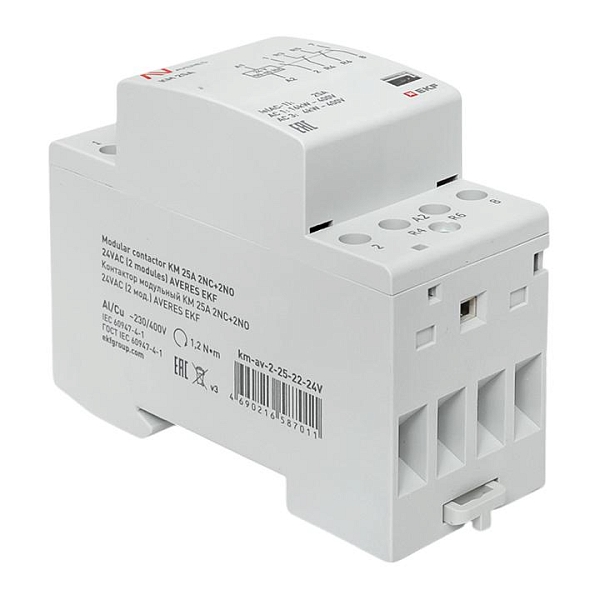 Контактор модульный КМ 25А 2NO+2NC 24В АС (2 мод.) AVERES EKF