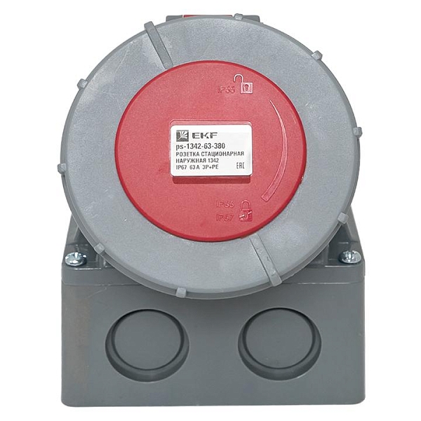 Розетка стационарная наружная 1342 3Р+РЕ 63А 380В IP67 EKF PROxima