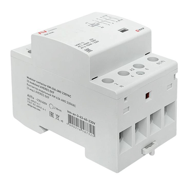 Контактор модульный КМ 63А 4NO 230В АС (3 мод.) AVERES EKF
