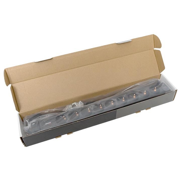 Блок розеток PDU TERACOM PRO 19" 1U 10А/250В 9 розеток Schuko шнур питания длиной 2 метра сечение 3x1,5 мм2 вилка C14 корпус алюминий черный