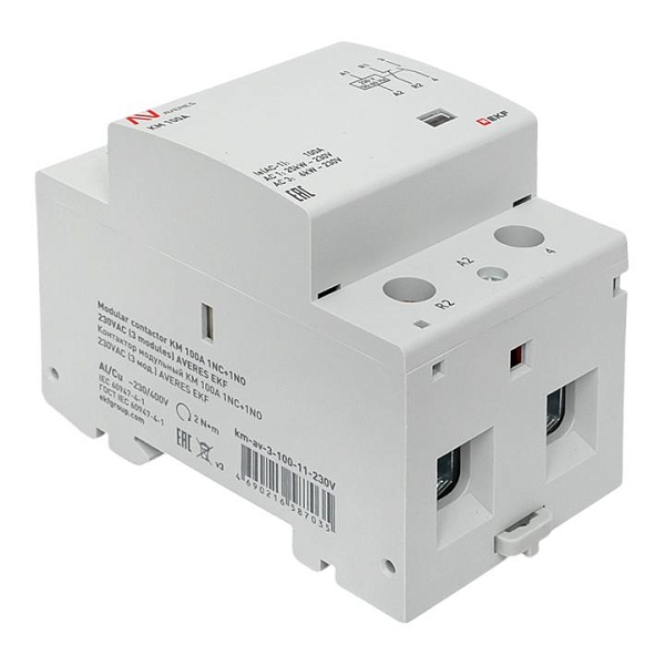 Контактор модульный КМ 100А 1NO+1NC 230В АС (3 мод.) AVERES EKF