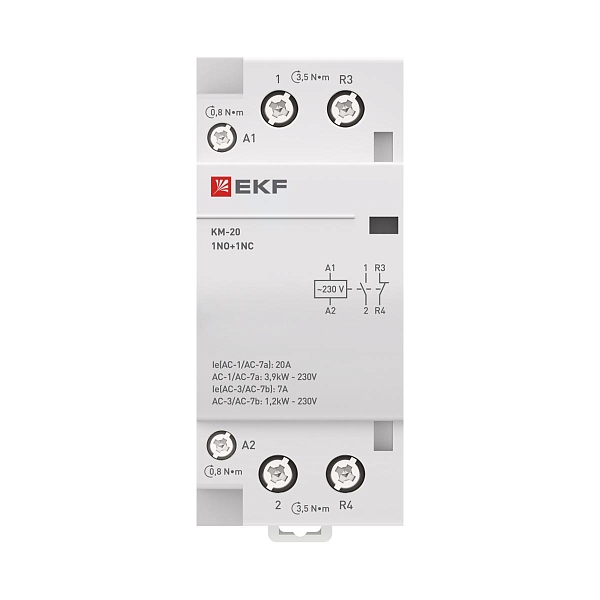 Контактор модульный КМ 20А 1NO+1NC 230В АС (2 мод.) PROXIMA EKF