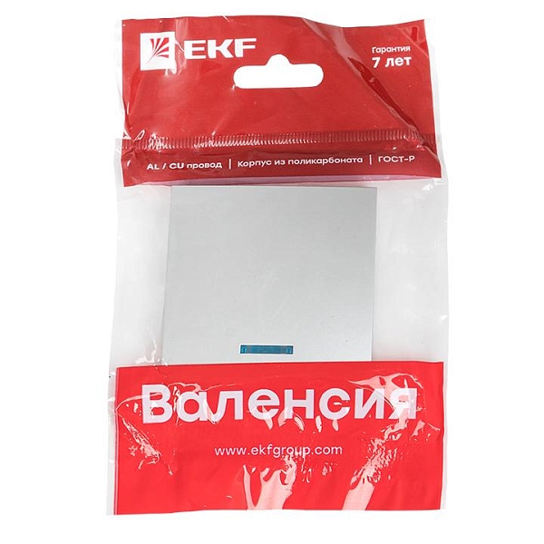Валенсия лицевая панель выключателя 1-кл. с индикатором 10А сталь EKF
