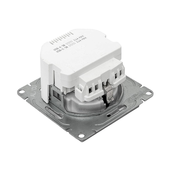 Механизм розетки с USB-A+С - 2шт, 16А, с заземлением, со шторками, алюминий Эпика EKF