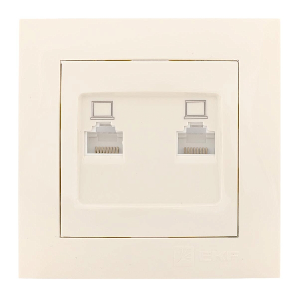 Валенсия розетка компьютерная RJ-45 2-местная кремовая EKF