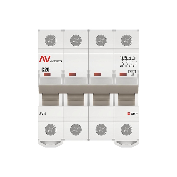 Выключатель автоматический AV-6 4P 20A (C) 6kA EKF AVERES