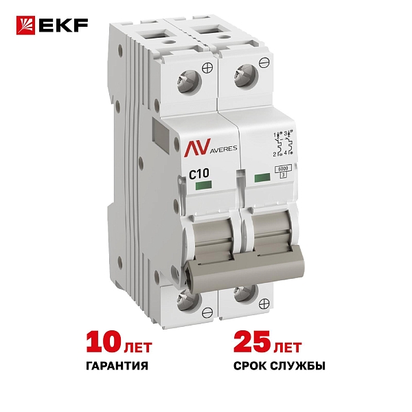 Выключатель автоматический AV-6 DC 2P 10A (C) 6kA EKF AVERES