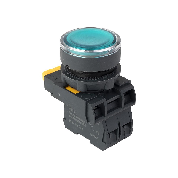 Кнопка SB-27 плоская без фиксации c подсветкой 24V DC 1NO зеленая IP65 EKF