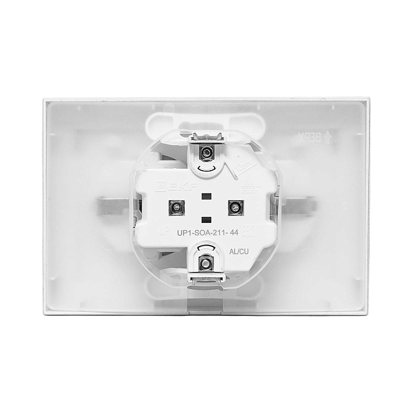 Механизм розетки двойной, 16А, IP44, с заземлением, со шторками, с рамкой, с крышками, алюминий Эпика EKF