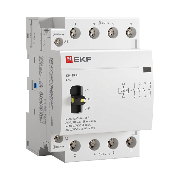 Контактор модульный КМ РУ 25А 4NO 230В АС (3 мод.) PROXIMA EKF