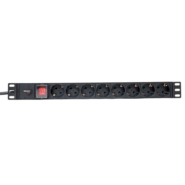 Блок розеток PDU TERACOM PRO 19" 1U 16А/250В 8 розеток Schuko с выключателем шнур питания длиной 2 метра сечение 3x1,5 мм2 вилка Schuko корпус алюминий черный