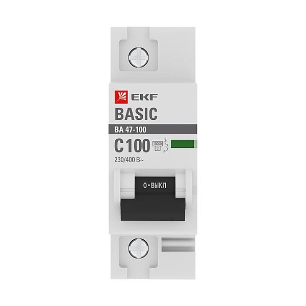 Автоматический выключатель 1P 100А (C) 10kA ВА 47-100 EKF Basic