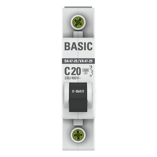 Автоматический выключатель ВА 47-29 1P 20А (C) 4,5кА BASIC