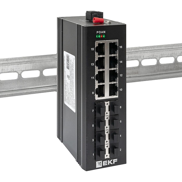 Промышленный неуправляемый коммутатор U-8GX/SFP-8GT, 8 портов 1000Base-X SFP, 8 портов 10/100/1000Base-T(X) RJ45, монтаж на динрейку TSX EKF