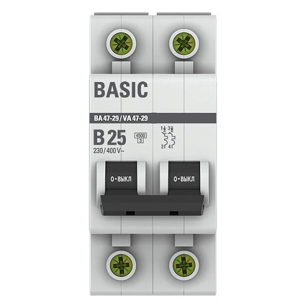 Автоматический выключатель ВА 47-29 2P 25А (B) 4,5кА BASIC