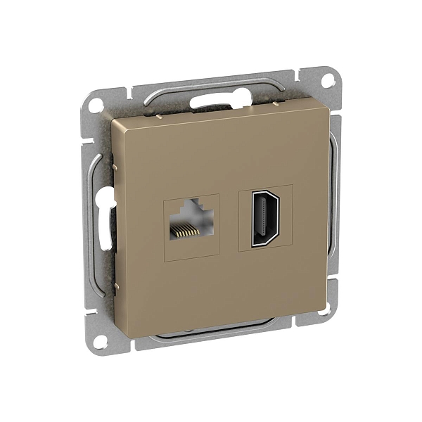 Механизм розетки HDMI+RJ45 (cat5), шампань Эпика EKF