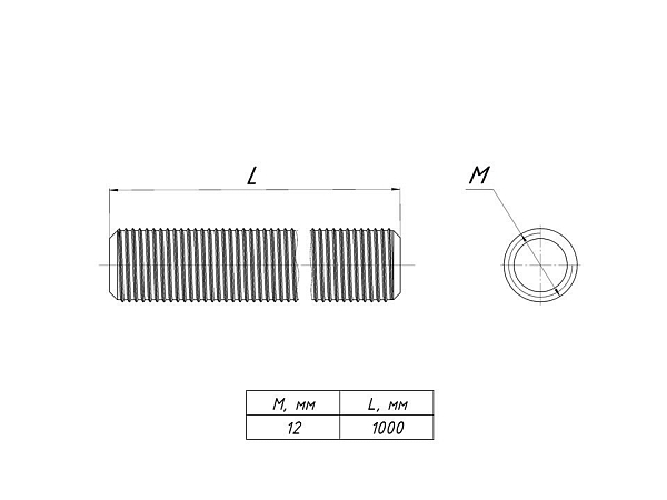 Шпилька резьбовая М12x1000 DIN 975 EKF