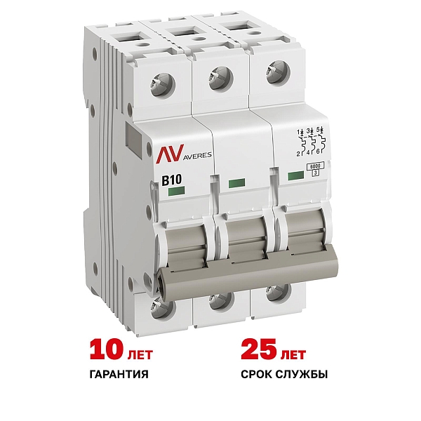 Выключатель автоматический AV-6 3P 10A (B) 6kA EKF AVERES