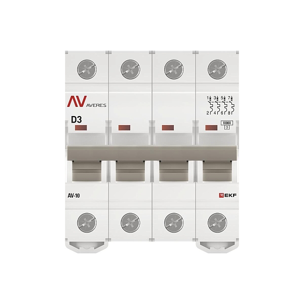 Выключатель автоматический AV-10 4P 3A (D) 10kA EKF AVERES