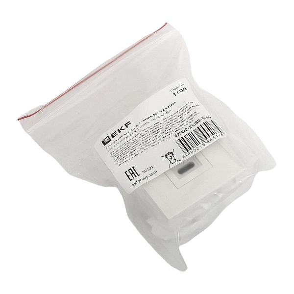 Розетка USB A+C, 2.1А, 2 гнезда, без индикатора, белая EKF