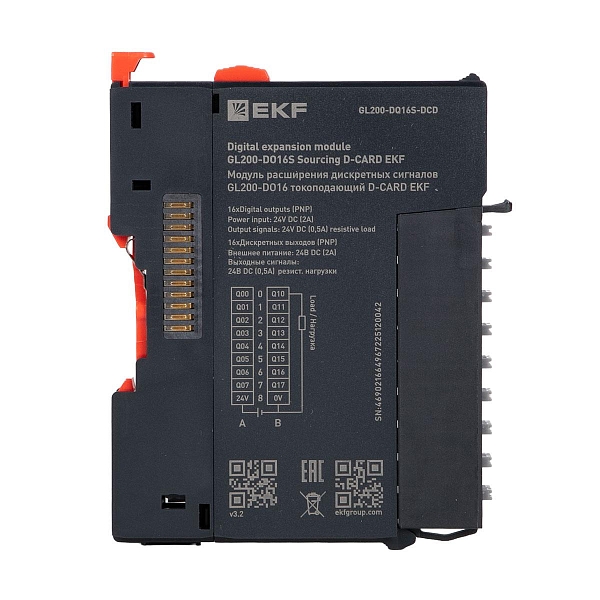 Модуль расширения дискретных сигналов GL200-DO16 токоподающий D-CARD EKF