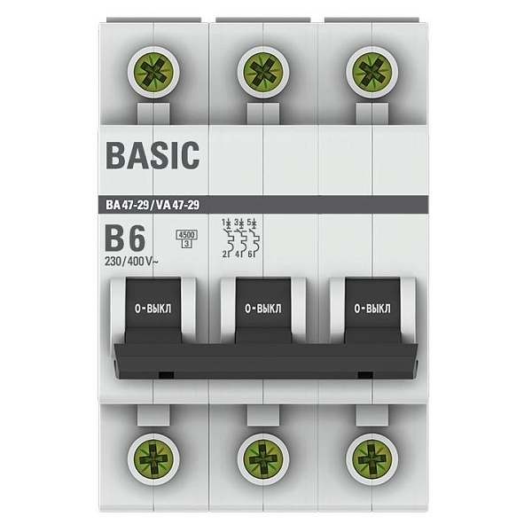 Автоматический выключатель ВА 47-29 3P 6А (B) 4,5кА BASIC