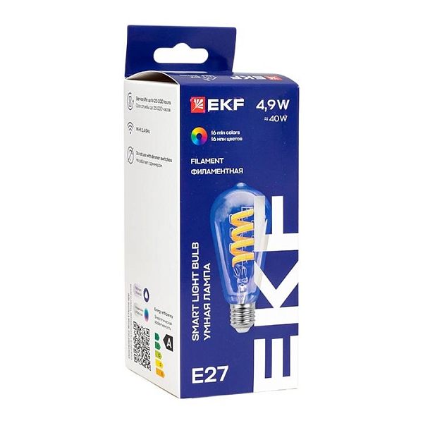 Умная филаментная лампа EKF Connect E27 ST64 RGB