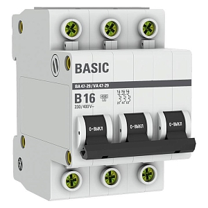 Автоматический выключатель ВА 47-29 3P 16А (B) 4,5кА BASIC