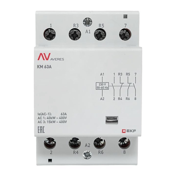 Контактор модульный КМ 63А 2NO+2NC 230В АС (3 мод.) AVERES EKF