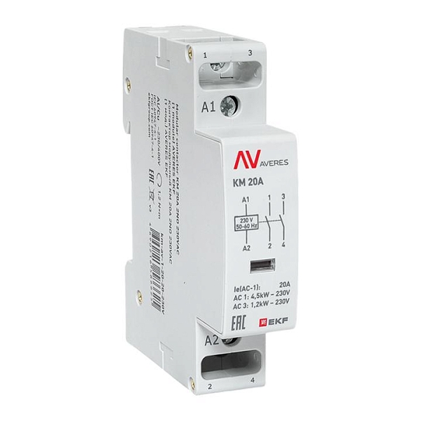 Контактор модульный КМ 20А 2NO 230В АС (1 мод.) AVERES EKF