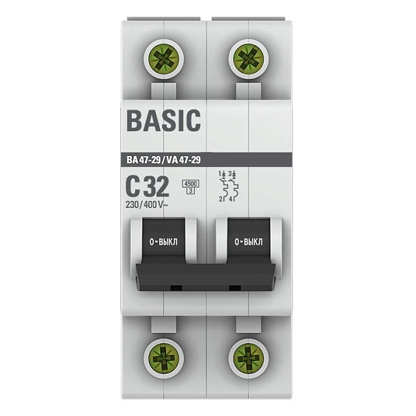 Автоматический выключатель ВА 47-29 2P 32А (C) 4,5кА BASIC