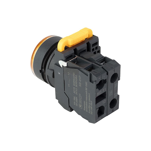 Кнопка SB-27 плоская без фиксации c подсветкой 220V AC 1NC желтая IP65 EKF