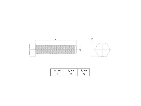 Болт шестигранный М8x20 DIN 933 TDZ EKF