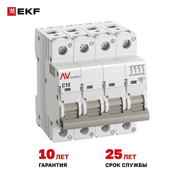 Выключатель автоматический AV-6 DC 4P 10A (C) 6kA EKF AVERES